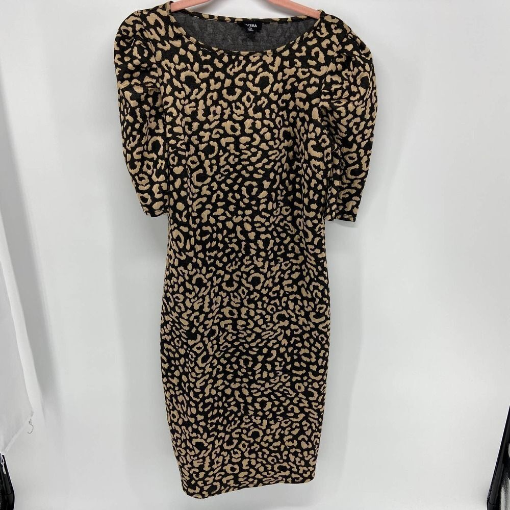 Tacera Cap sleeve Round Neck Pencil Skirt Leopard Print Dress Women's Medium